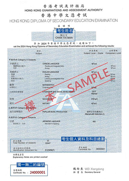 2024 HKDSE Certificate Sample